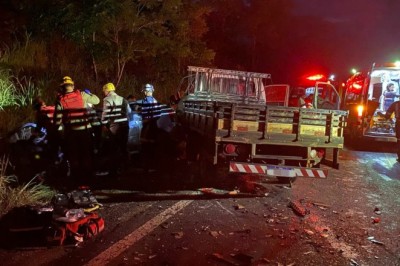 Grave acidente entre caminhão e carro mobiliza bombeiros na GO-210
