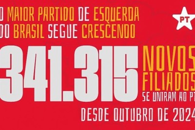 PT filia mais de 340 mil e soma quase 3 milhões de filiados em todo país